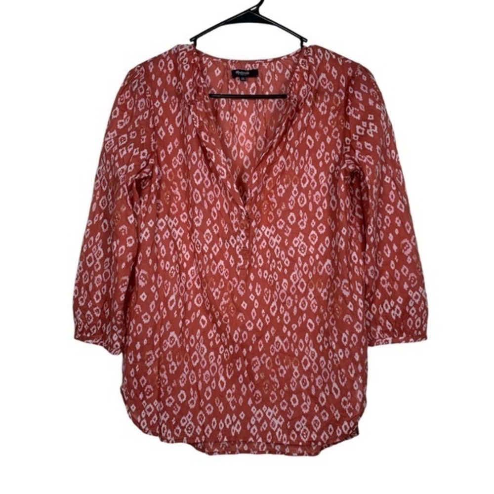 Madewell Red White V-Neck 3/4 Sleeve Blouse Size XS EUC #VEG-0096